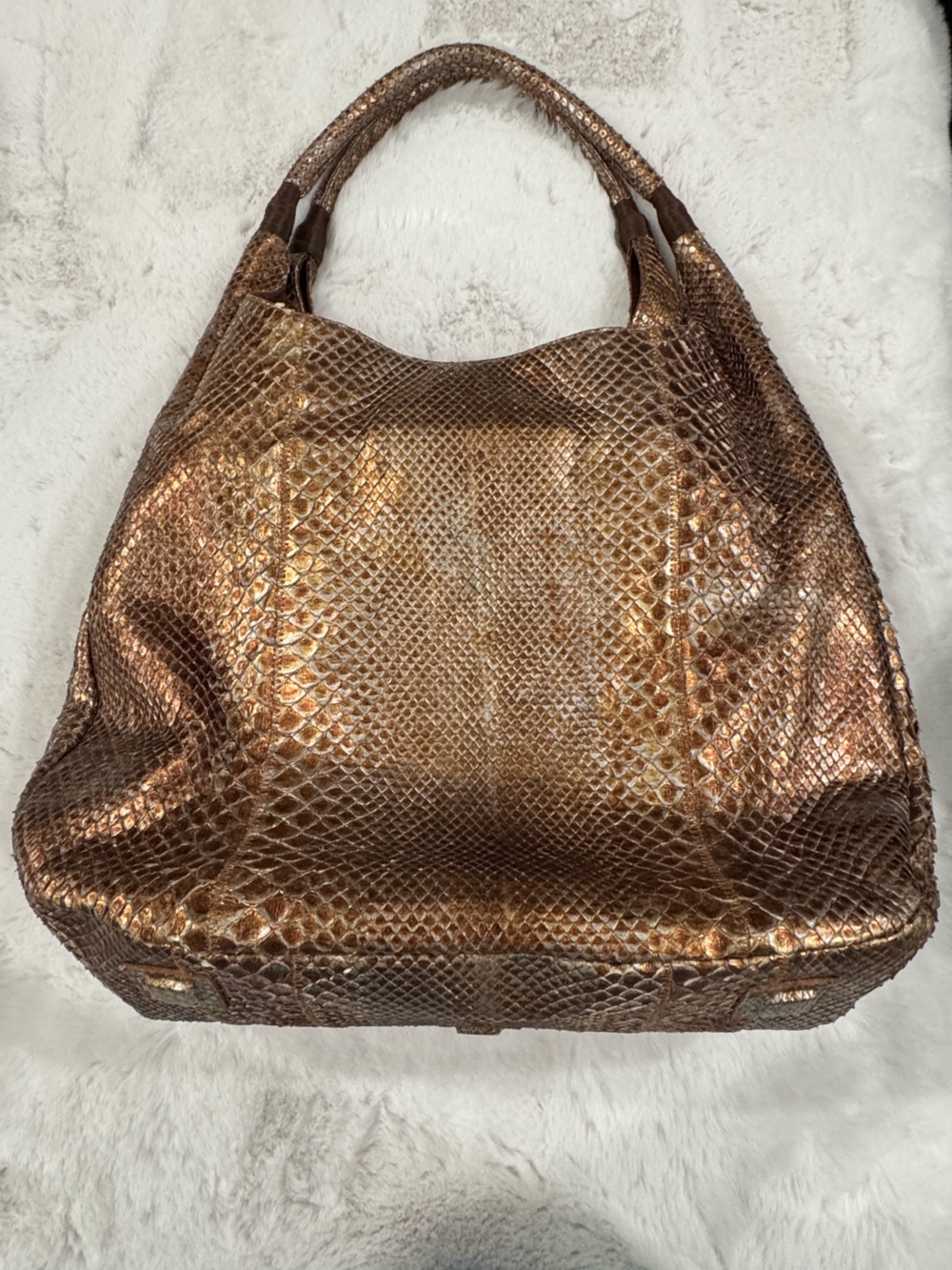Carlos Falchi. Metallic Bronze Snake-Embossed Shoulder Bag for Women - Picture 2 of 9